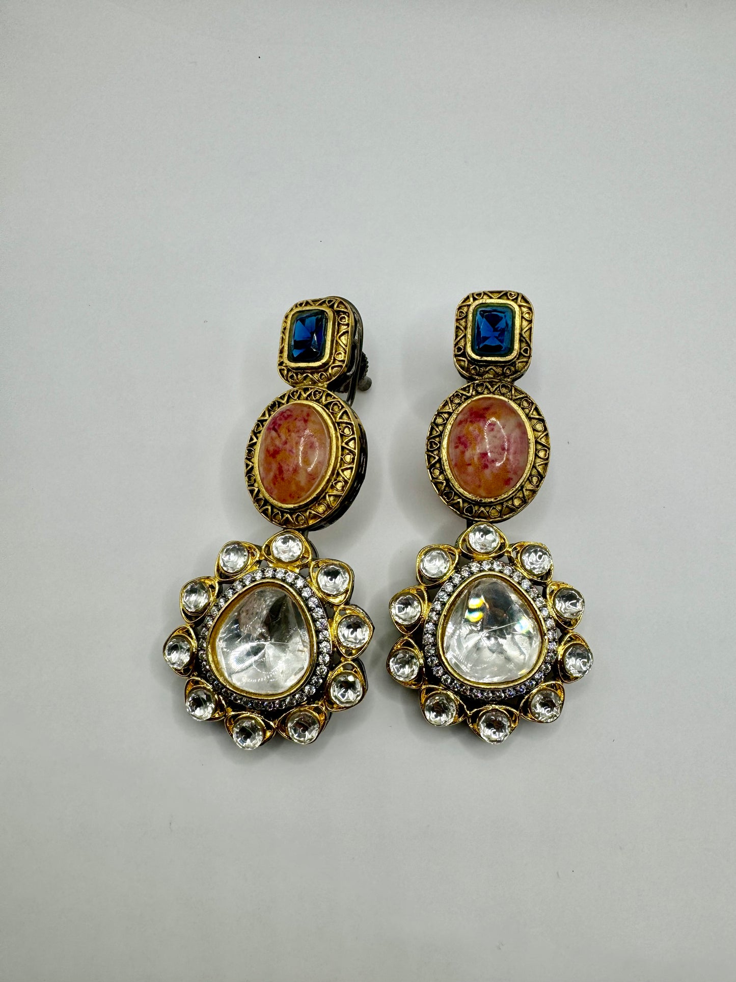 Kundan stone long earrings