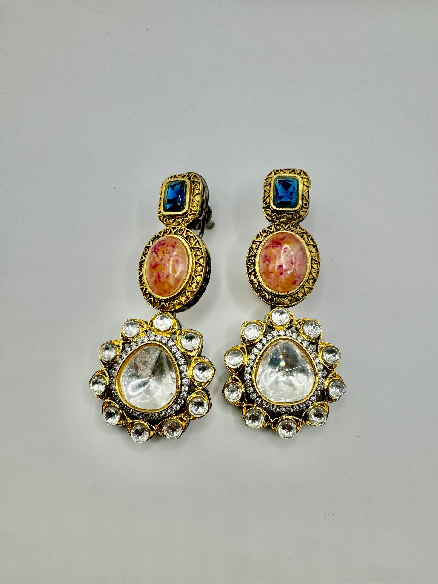 Kundan stone long earrings