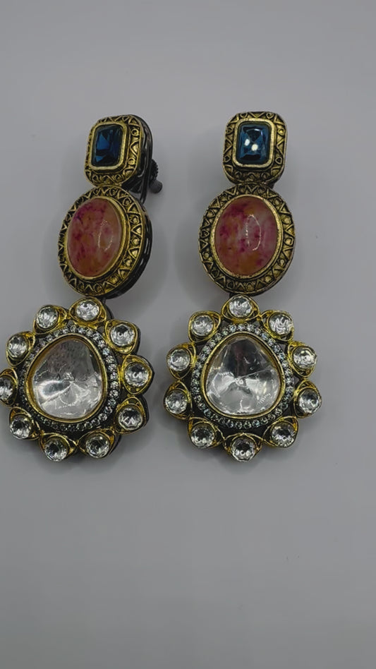 Kundan stone long earrings
